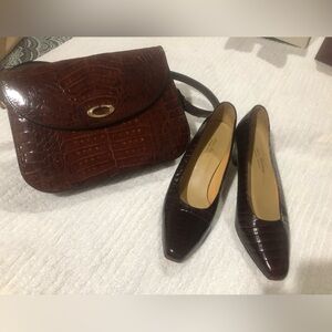 Elegant Faux Alligator Chunky heels and  Genuine Crocodile purse